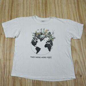 Vintage Human-i-Tees Shirt Mens 2XL They Were Here First Animals Made USA 90s